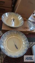 2 Robinson-Ransbottom Pottery Roseville large pasta bowls and stoneware pizza pans