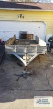 Galvanized shopmade utility trailer with dual 3500 lb axles, measures 14 ft by 5 ft 11 in. It takes