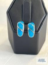 Silver colored earrings with turquoise stone inlaid, marked 925