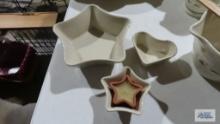 Longaberger...Pottery star bowl, heart bowl, and star candle holder