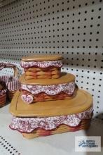 Longaberger (2) 1999 heart shaped baskets and (1) 2000 heart shaped basket