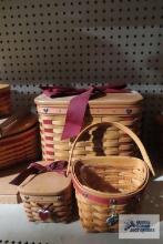 Longaberger ribbon tied heart baskets