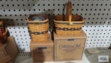 Longaberger miniature wastebasket and miniature market basket