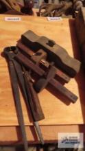 antique squares, blacksmithing tools and wood plane parts