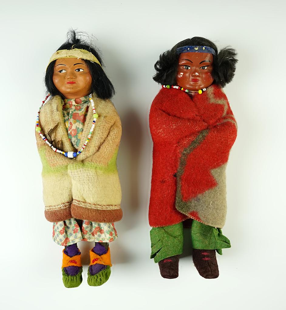 Pair of Vintage Indian Dolls, largest is 9" tall.