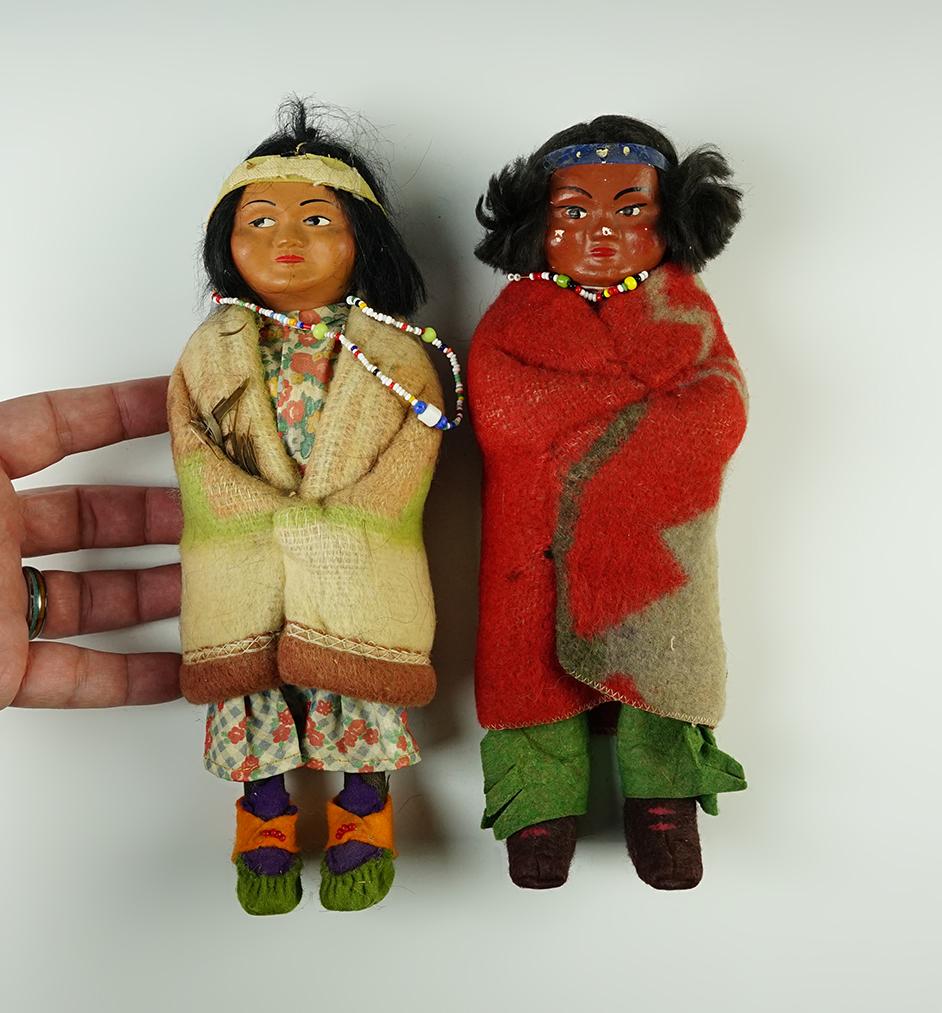 Pair of Vintage Indian Dolls, largest is 9" tall.