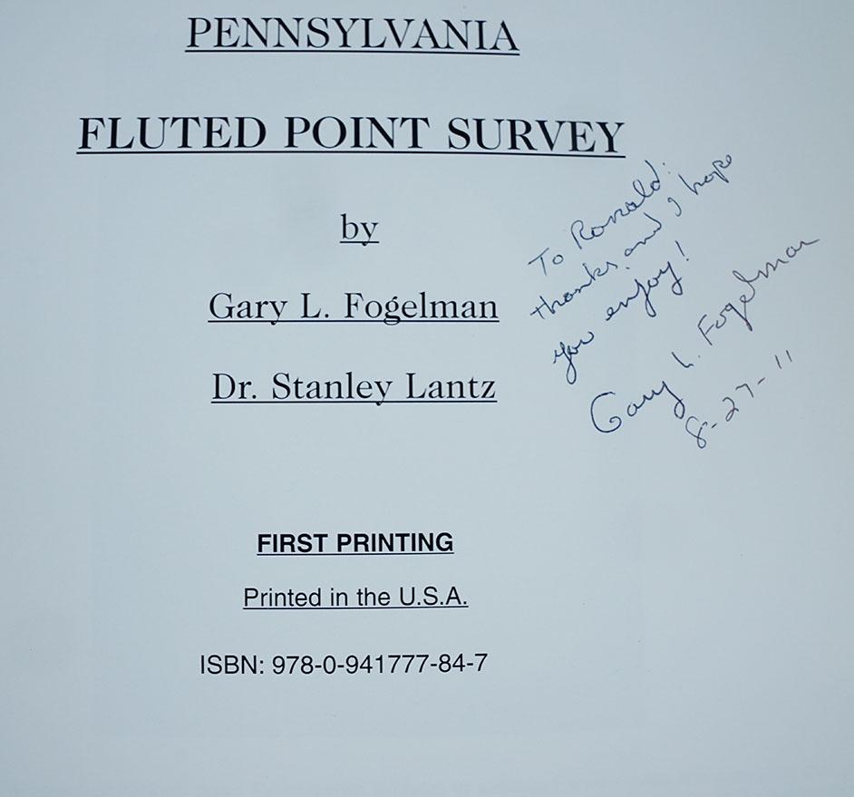 Hardcover: "The Pennsylvania Fluted Point Survey" by Gary L. Fogelman  Dr. Lantz. 1st printing.