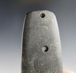 3 1/2" Two-Hole Adena Pendant made from Slate. Found in Geauga Co., Ohio. Bennett COA.