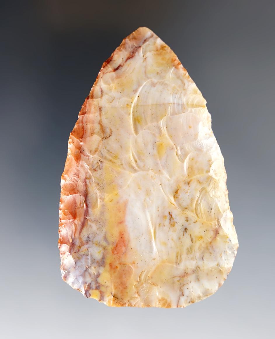 3 3/8" Hopewell Blade made from vividly colored Flint Ridge Flint. Found in Logan Co., Ohio.