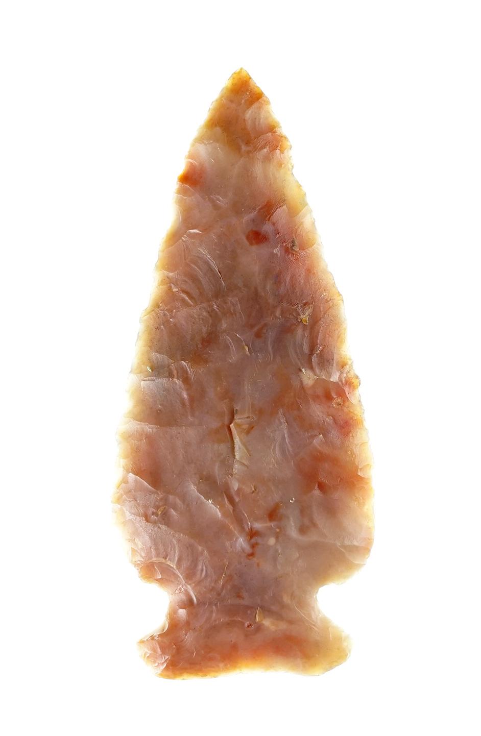 3 3/8" Archaic Sidenotch - attractive pink Flint Ridge Flint - Clark Co., Ohio. Ex. Masik.