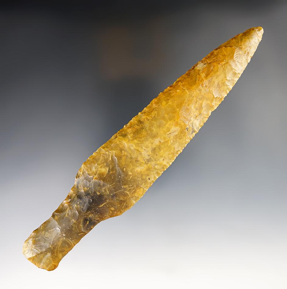 7 5/8" Danish Knife made from orange Flint. Found in Denmark. Comes with a Bennett COA.