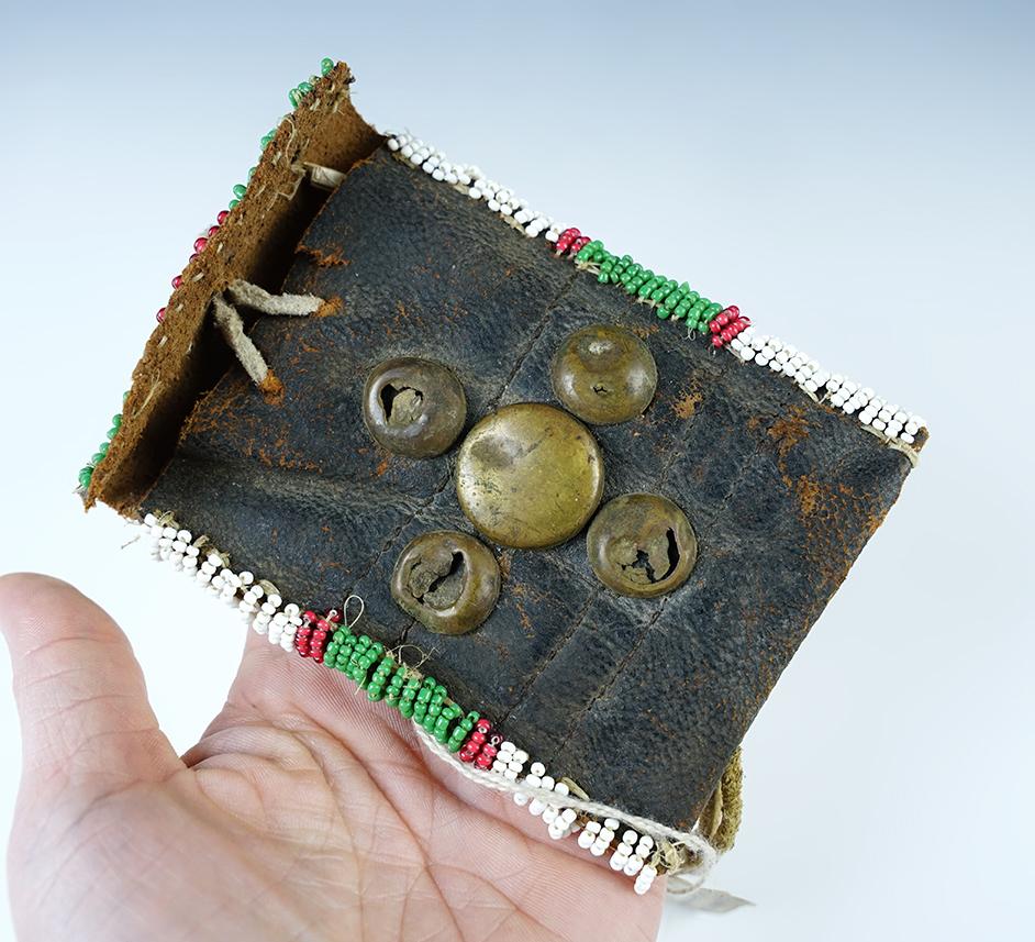 Very old  3" x 4" Beaded Leather Pouch from the late 1800's.