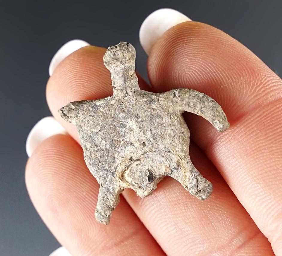 2 1/8" Lead Turtle Effigy found at the Dann Site in Lima, New York.