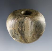 2" Fluted Ball Bannerstone -  green and black Banded Slate - Wabash Co.,  Cherter Twp., Indiana.