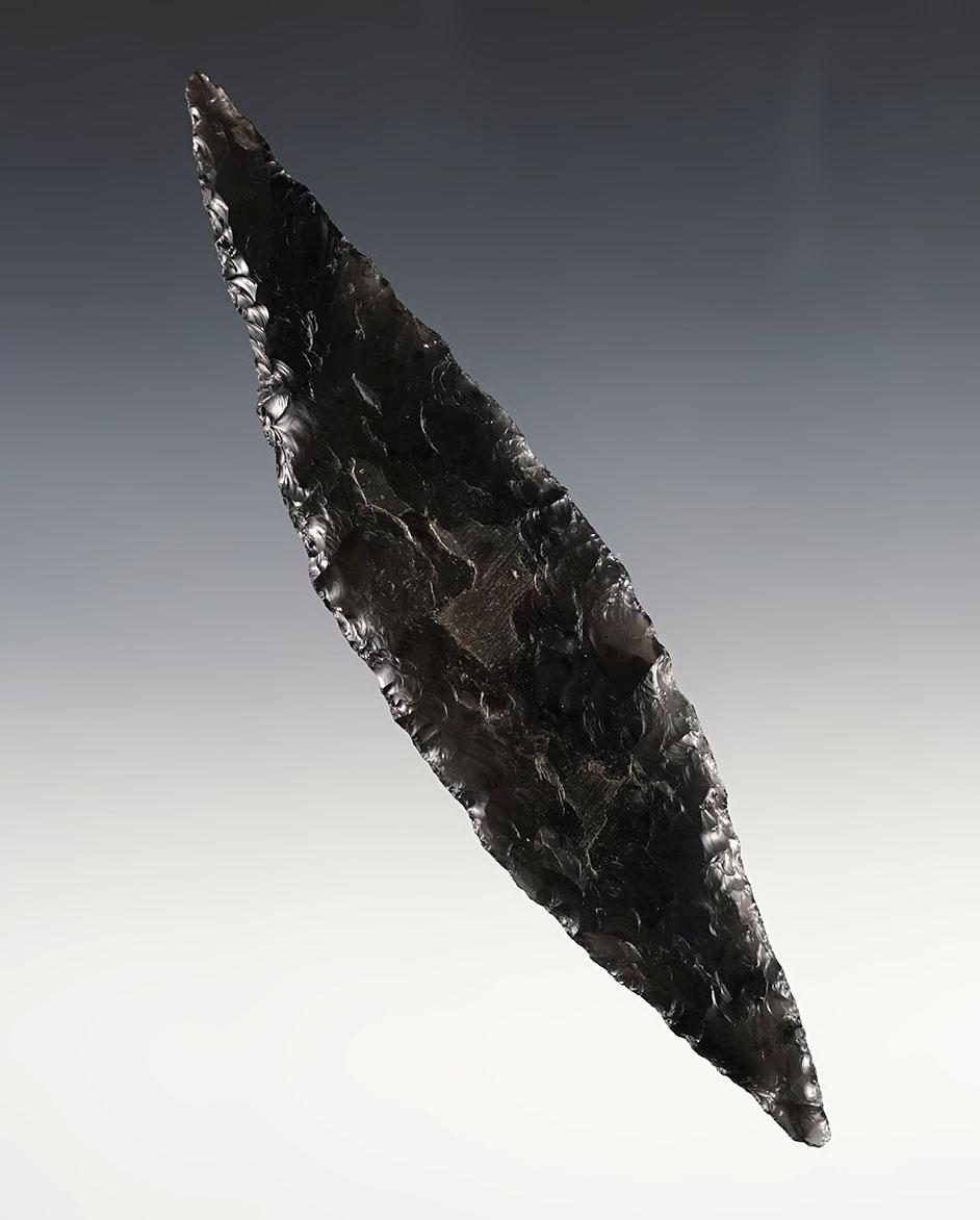 Large 6 1/16" Bi-Pointed Blade made from Obsidian. Found in Klamath Co., Oregon.