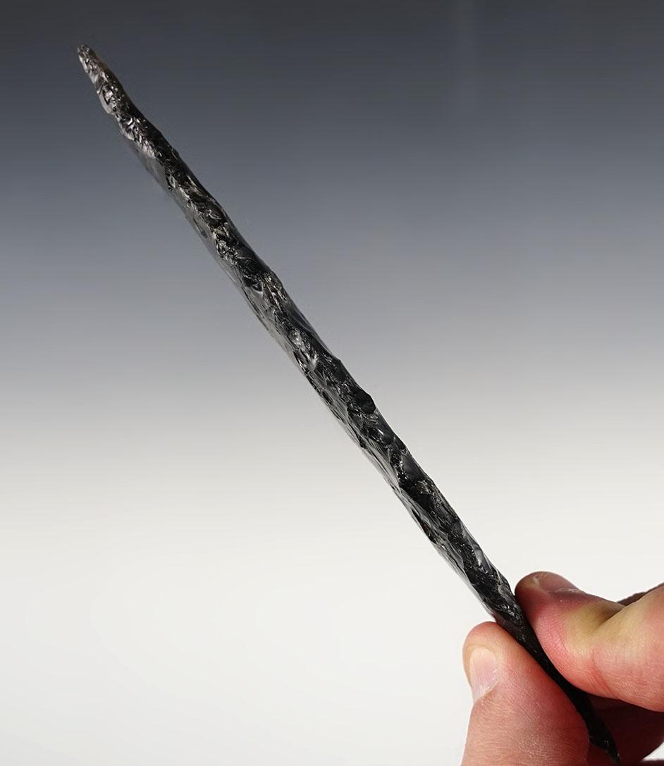 Large 6 1/16" Bi-Pointed Blade made from Obsidian. Found in Klamath Co., Oregon.