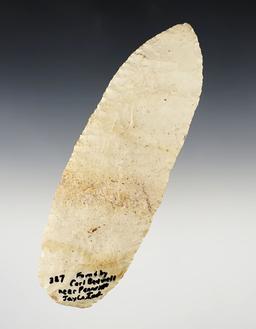 6 3/4" Knife made from Logan County Chert - Jay Co., Indiana. Restored break at mid-section.