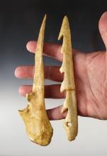Pair of excellent Bone items including a very large 7 3/16" Trigger Awl in nice condition.