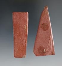 Pair of Trapezoidal Catlinite Bead Preforms - Townley Reed Site, Geneva, New York.
