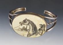 2 3/8" wide Vintage Scrimshaw Bracelet .