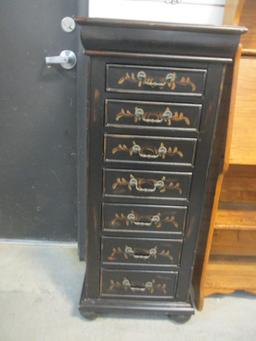 Hand Decorated Distressed Finish Jewelry Armoire