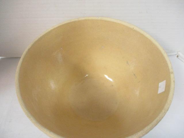 Vintage Yellow Ware Pink/Blue Salt Glaze Mixing Bowl