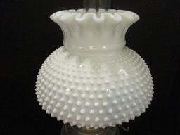 Metal Oil Lamp with Milk Glass Hobnail Shade