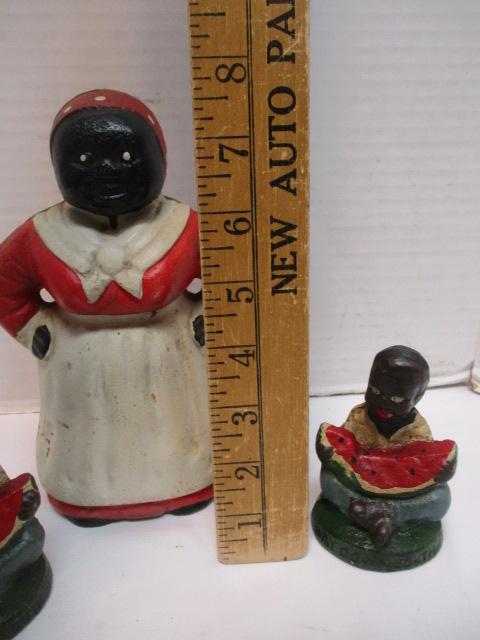 Cast Metal "Mammy" Coin Bank and Boys w/ Watermelon