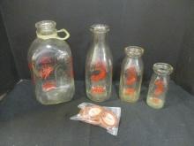 Old Berg's Farm Dairy Glass Milk Bottles w/ Paper Caps