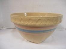 Vintage Yellow Ware Pink/Blue Salt Glaze Mixing Bowl