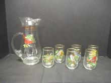 Vintage West Virginia Glass Song Bird Pitcher Set