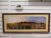 Framed and Matted Sunflower Field Photo Print