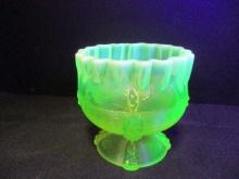 Yellow Opalescent Vaseline Glass Footed Bonbon Dish