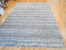Green/Beige/Taupe Linear Design Cut Pile Bound Area Rug