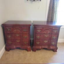 Pair of Carved Shell 3 Drawer Cherry Nightstands