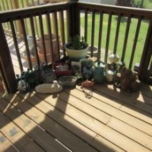 Screen Porch Corner of Yard Art-Frogs, Lanterns, Welcome Sign, etc.