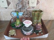 Frog Figurines, Shaker Set and Vase