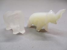 1995 Frosted Glass Elephant Marked PG & Carved White Onyx Stone Elephant