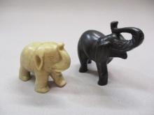 Hand Carved Tan Soapstone Elephant & Ebony Handcarved Elephant