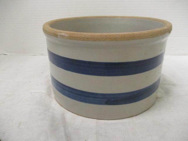 Blue Stripe Pottery Crock Bowl