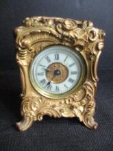 Art Nuveaux Brass Carriage Clock w/uranium Glass Face