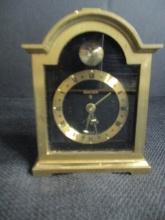 Swiss Black & Brass Arch Top Miniature Clock (Dots are Uranium Glass)