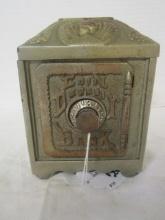 Heavy Cast Iron Coin Deposit Bank Art Nuveau Design