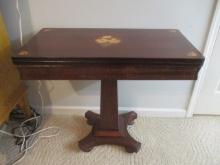 Vintage Mahogany Game Table with Inlay Dogwood Design