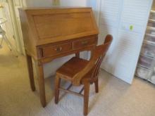 Oak Secretary Desk and Tiger Oak Chair