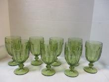 8 Vintage Green Goblets