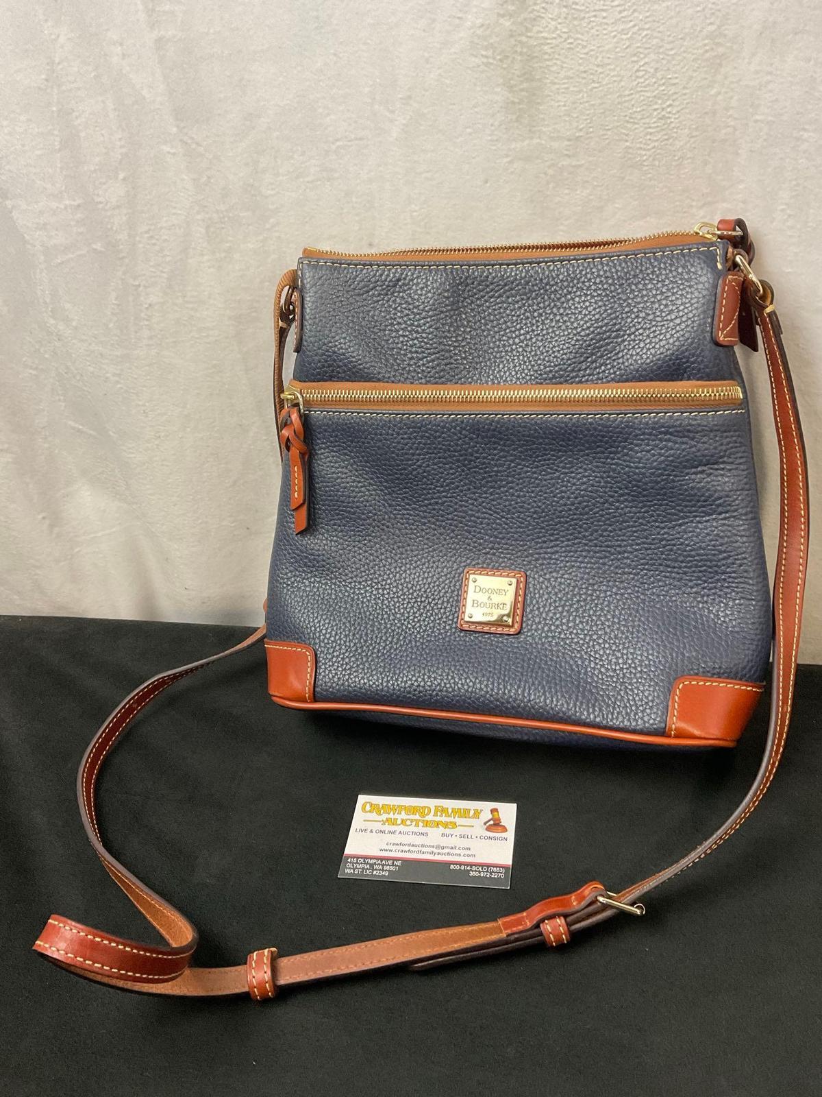 Dooney & Bourke Genuine Leather Purse, Blue & Brown Leather