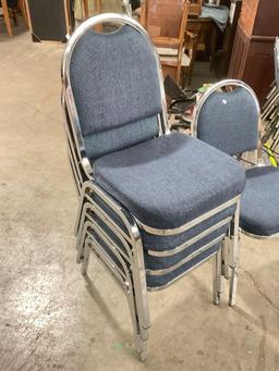 Set of 5 Chrome Blue Stacking Chairs w/ Cushioned Upholstery - See pics