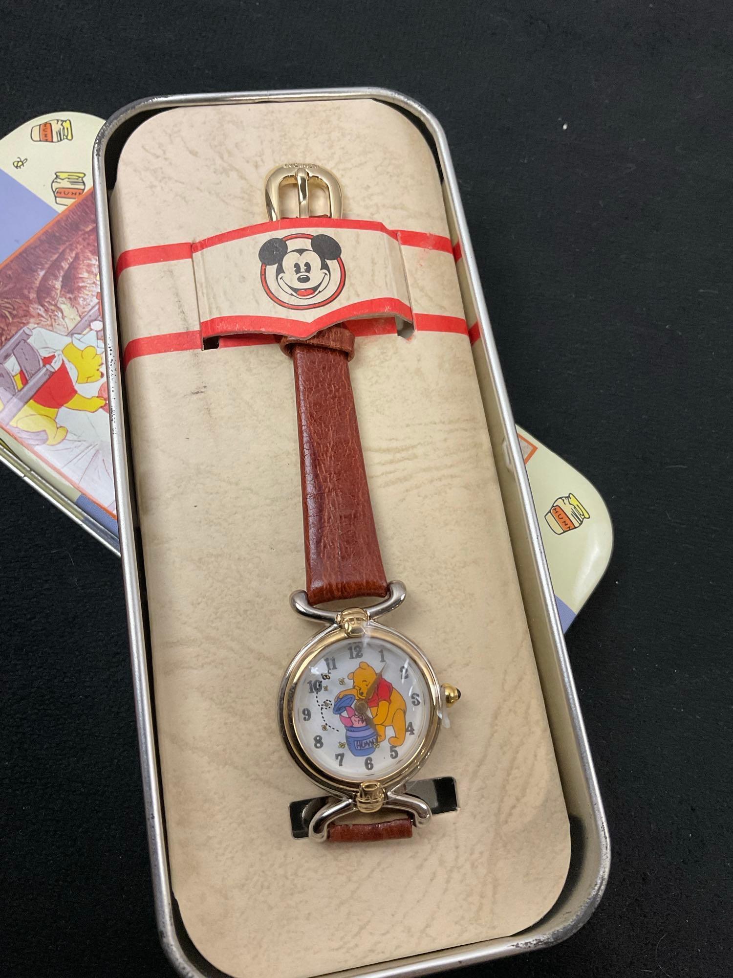 Fine Pewter DISNEY figures by Schmid, Winnie the Pooh Watch w/ Leather straps in case