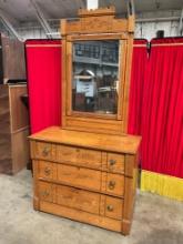 Vintage Wooden Rolling Vanity w/ Mirror, 3 Drawers & Beautiful Wood Detailing. See pics.